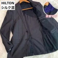 美品/L相当◆HILTON【シルク混/襟裏ペイズリー◆テーラードジャケット】光沢のサムネイル
