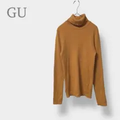 【GU ジーユー】リブタートルネックセーター　ニット　長袖　無地　オレンジ　L
