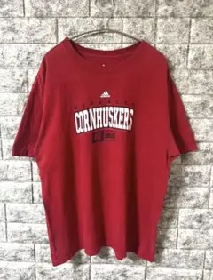 00s adidas アディダス ネブラスカ カレッジロゴTシャツ レッド