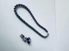 黒真珠ネックレスと紫色の石のイヤリングセット