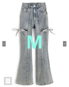 GRL サイドカットアウトリボンフレアデニムパンツ【cu578】