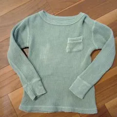 グリーン ワッフル生地 長袖カットソー