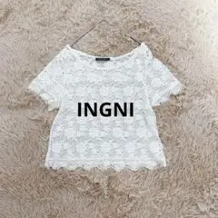 イング◆総レースシアークロップドカットソー M ホワイト 花柄 透け感 半袖 春