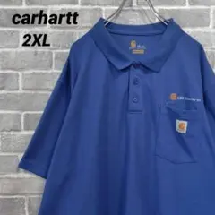 【carhartt】カーハート 半袖鹿の子ポロシャツ ブルー US古着のサムネイル