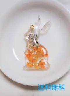 金木犀＊ドライフラワー＊ウサギ＊ストラップ＊レジン＊細耳