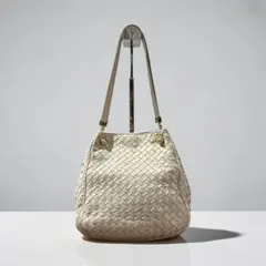 ボッテガヴェネタ イントレチャート ハンドバッグ ゴールド金具 アイボリー 本革