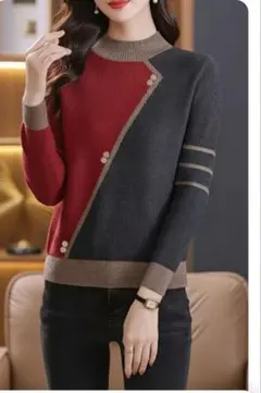 リブ編み長袖ニット セーター