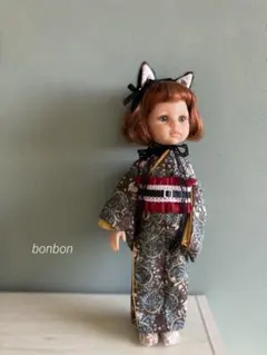 着物セット　茶　猫耳　エプロン　アール・ヌーヴォー　パオラドール　パオラレイナ
