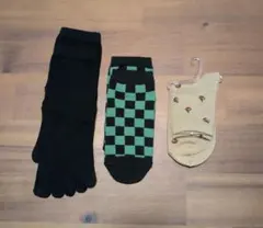 レディースソックス 3枚セット黒緑ベージュ