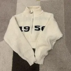 ハイネックジッパー付きクロップドニット