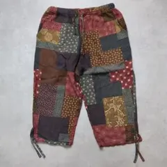 【美品】和モダン 総柄 イージーパンツ 裾ドローコード アジアン フェス【L】