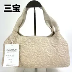 未使用✨三宝 iii sanpo ハンドバッグ ラムレザー 花柄 刺繍 ベージュ