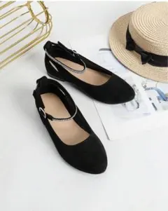 黒 スエード フォーマルシューズ ストラップ付き　サイズ34、23.1cm