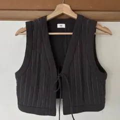ダークブラウン ストライプ ノースリーブベスト XS