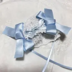ぬいぐるみ用フリルリボンヘッドドレス 水色 小サイズ
