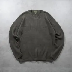 Eddie Bauer Vネック コットンリブニット オリーブカーキ 古着のサムネイル