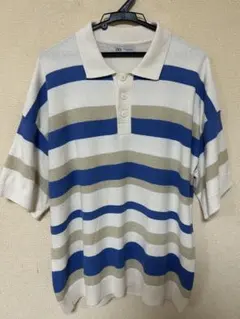 ZARA ザラ　メンズ　パイル　ポロシャツ ボーダー　XLサイズ