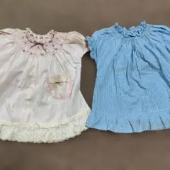 スモック刺繍の半袖ワンピース2点セット ピンクと水色