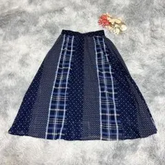 Lutique ルティーク（L）ロングフレアスカート チェック 小花柄　切替
