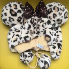 【美品】ディズニー　ヒョウ柄　ミニー　ファンキャップ　ブラウン　一度だけ使用