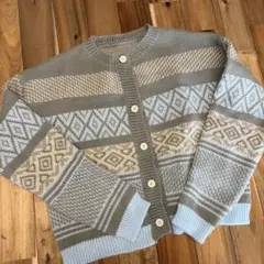 ニットカーディガン 長袖 グレー水色　レディース　フリーサイズ