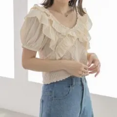 Heather フリル ニット 半袖 トップス アイボリーのサムネイル
