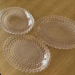 ピンクガラス プレート 3枚セット レトロ オーバル デザート皿