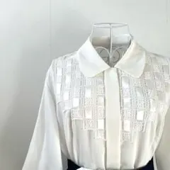 Vintage レースデザインブラウス クラシカル　レトロ古着