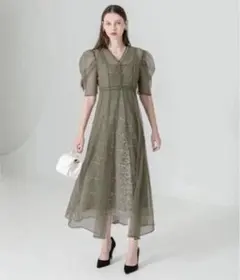 【LEJA】花柄総レース　シースルーパーティードレス　お呼ばれドレス