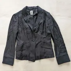 ミッシェルクラン レーヨン麻テーラードジャケット 黒 38 M 春夏リネン混美品のサムネイル