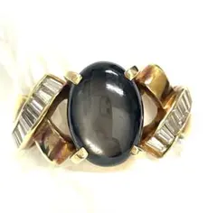 大粒　K18ゴールド ダイヤモンド　ブラックサファイア？　リング　指輪