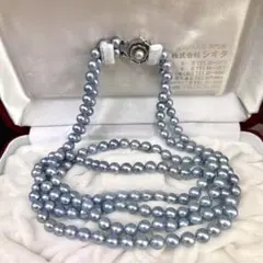 2連　あこや真珠ネックレス　パール　本真珠　ブルーグレー　SILVER シルバー