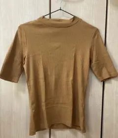 UNIQLO リブハイネックT 半袖 トップス ５分袖 ブラウン カジュアル M