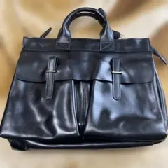 本革　格安　売り切り　ブラックレザー ビジネスバッグ