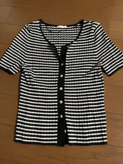 GUリブコンパクトカーディガン半袖レディース　ボーダー　Mサイズ