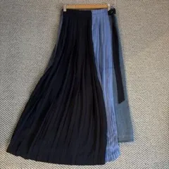 シフォンプリーツ巻きスカート　デニムスカート