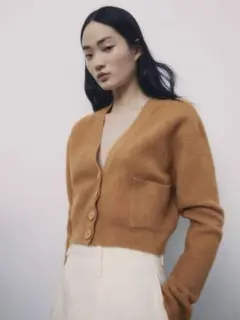 【新品未使用】　ZARA オレンジ Vネック クロップドカーディガン