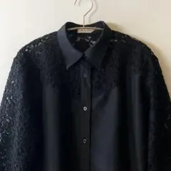 ◯vintage ブラック レース デザイン シャツ80s 90s