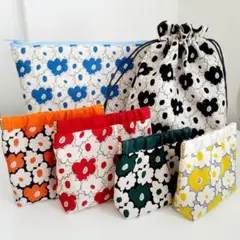 北欧　花柄　ポーチ　6点セット　バネポーチ　巾着　ファスナーポーチ