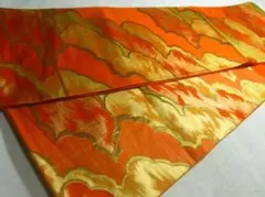 ☆袋帯☆鮮やかオレンジ☆雲☆正絹☆成人式フォーマル結婚式着物付下げ色留袖訪問着☆