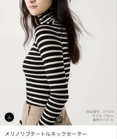 UNIQLO メリノリブタートルネックセーター　ボーダー