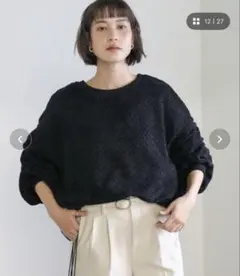 セレクトモカ⭐︎美品 ニットソーオーバープルオーバーラウンドネックリブ袖トップス