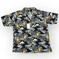 送料込　未使用品 雷嵐 虎 龍　富士山レーヨン アロハシャツ L 総柄