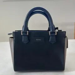 【Paul Smith】ブラック　ネイビー レザー ハンドバッグ