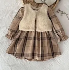 SHEIN ベージュ チェック柄 ワンピース 9-12m