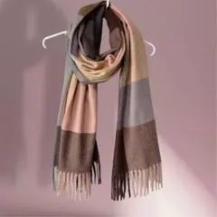 ノエビア 大判マフラー ブロックチェック 茶 ピンク 秋冬 ストール