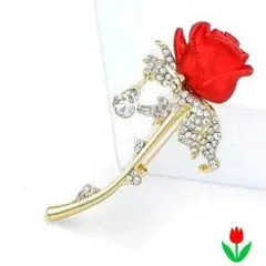 ブローチ　レディース　赤　ゴールド　薔薇　結婚式　お花見コーデ　入学式　入園式