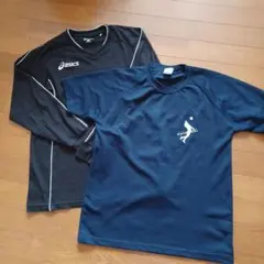 asics ブラック 長袖 Sサイズ ウォームアップウェア海人Tシャツ2枚セット