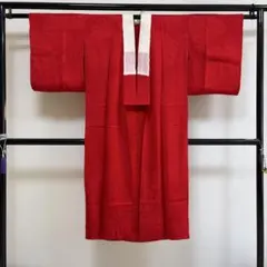 ■E5740■アンティーク■正絹■赤錦紗　地紋　袷　長襦袢■丈125　裄61.5