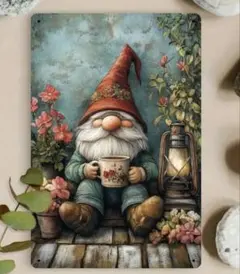 コーヒーを飲むノーム ブリキ看板